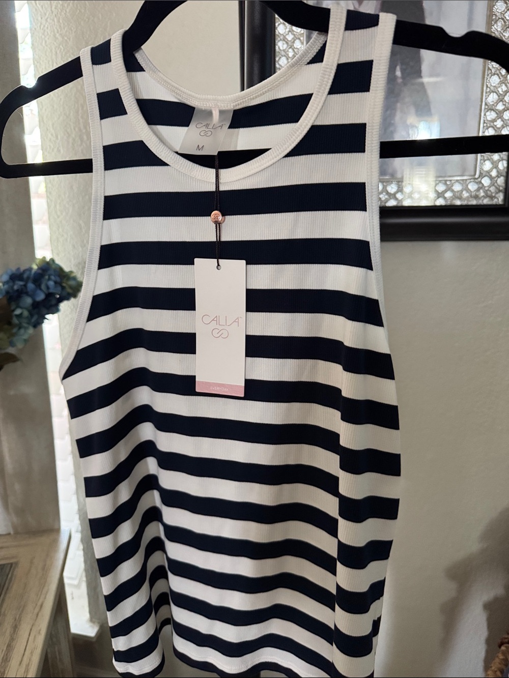 CALIA Navy and White Striped Ribbed Tank